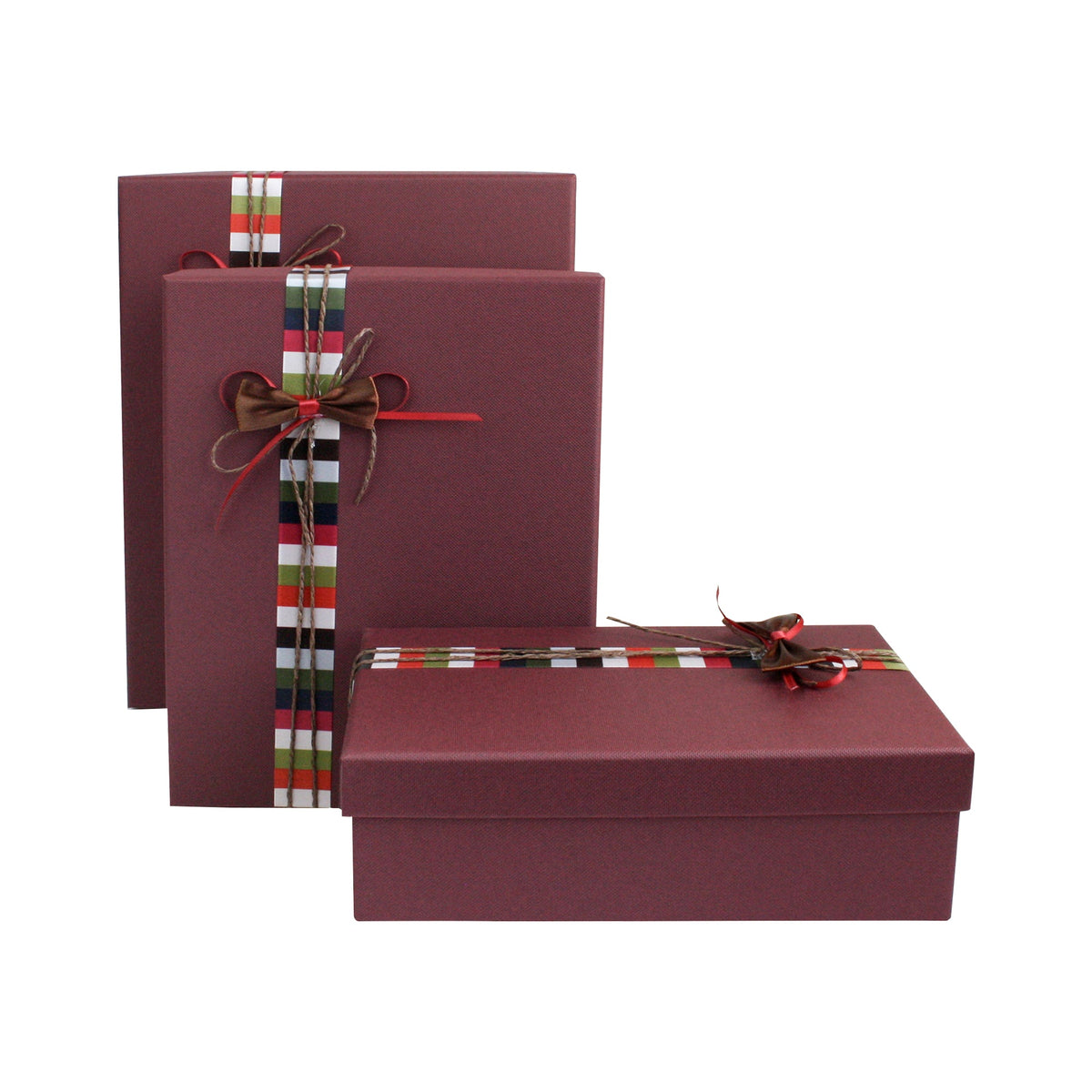Burgundy Striped Bow Gift Box