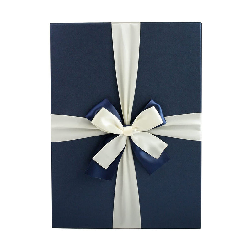 Blue White Bow Gift Box with Shredded Paper