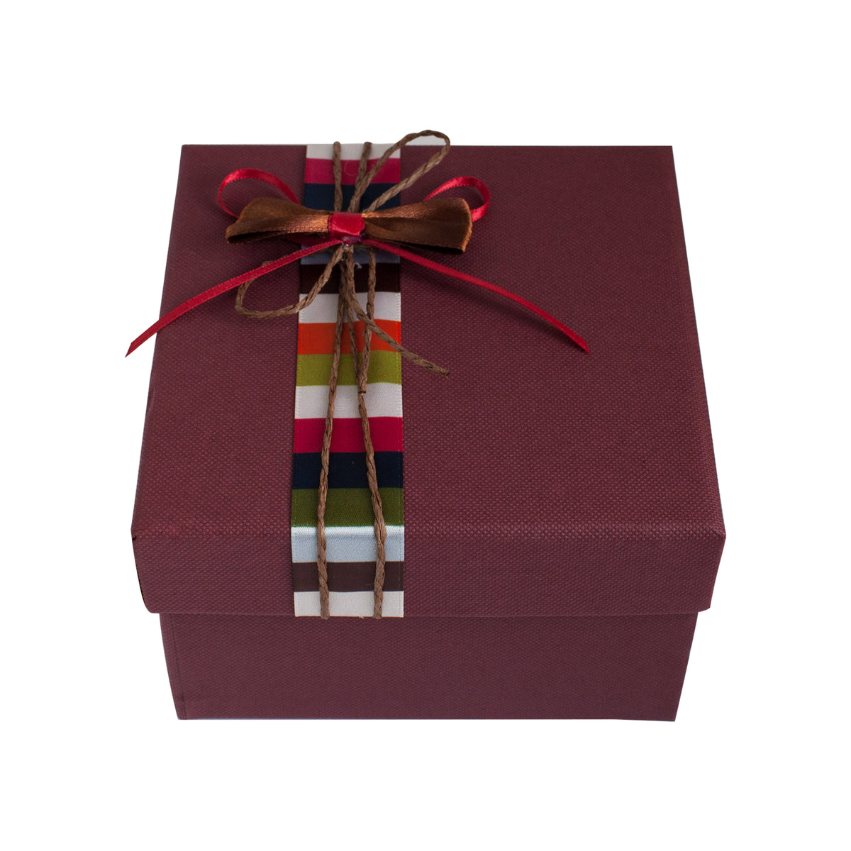 Elegant Burgundy Striped Gift Box - Single