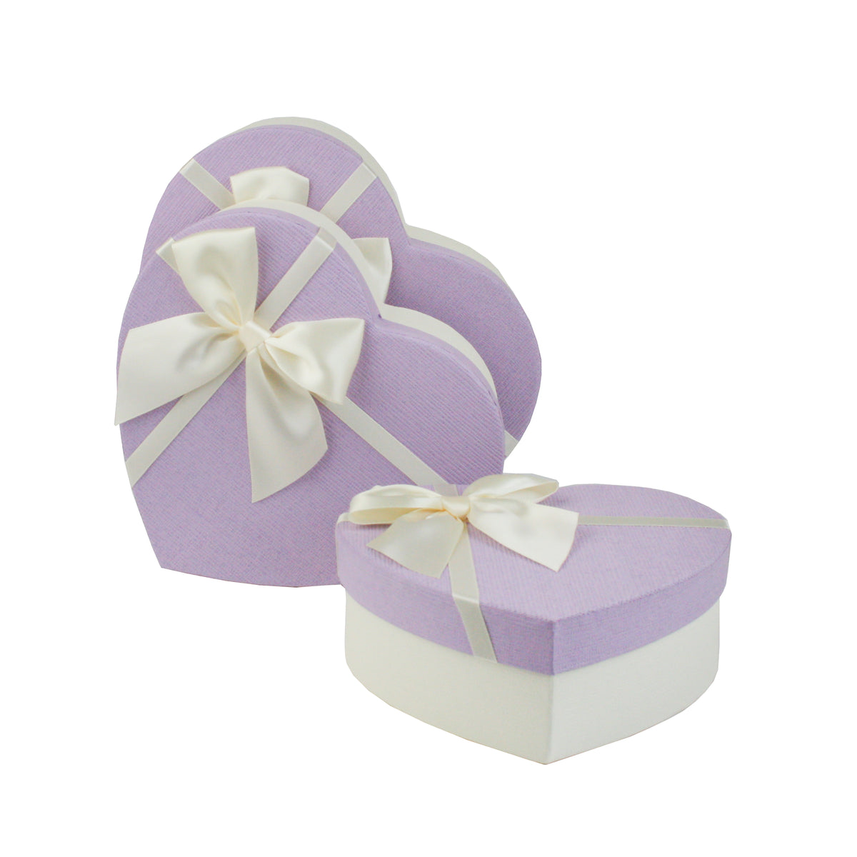 Set of 3 White/Lilac Gift Boxes With White Satin Ribbon