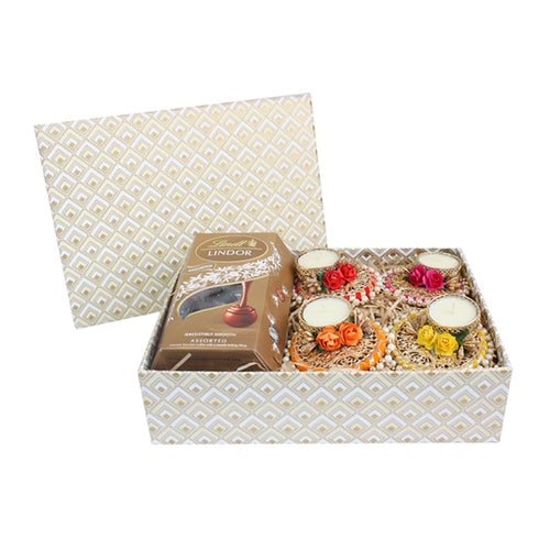 Set of 4 Round Tea Light Candle Holder Gift Box