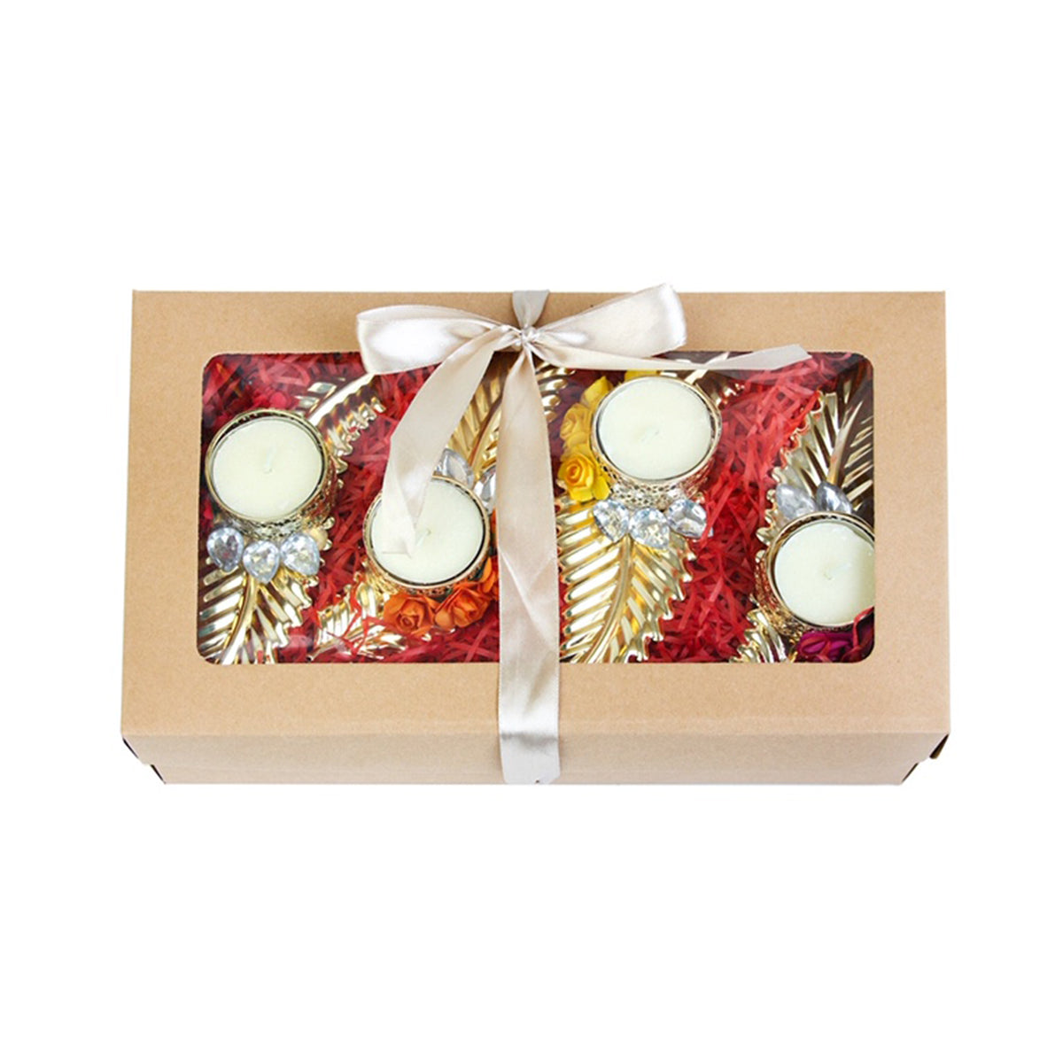 Set of 4 Leaf Tea Light Candle Holder Gift Box
