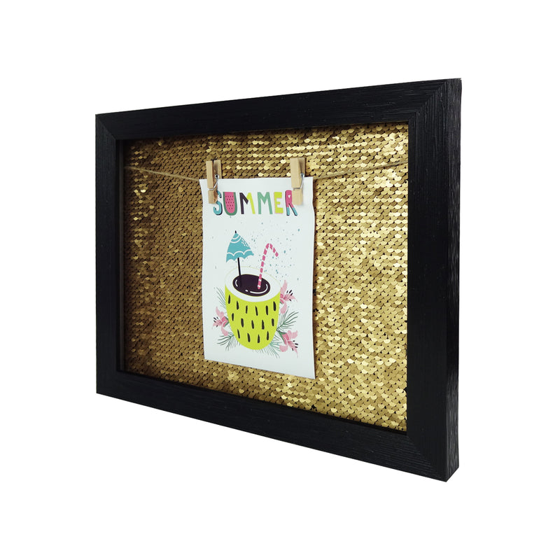 Small Sequin Photo Frame - Black/Gold