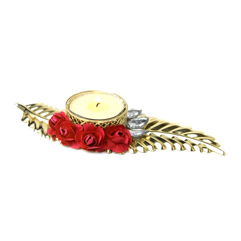 Leaf Tea Light Candle Holder - Red Set of 2