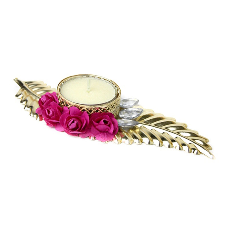 Leaf Tea Light Candle Holder - Pink Set of 2