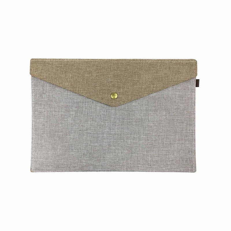 Two Tone Fabric A4 Documents Folder Pouch - Beige & Brown